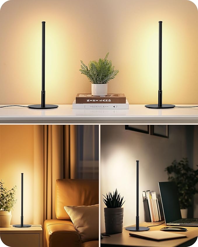 EDISHINE Upgraded LED Table Lamp Set of 2, Stepless Dimmable Bedside Lamps with Metal Finish & 3 Color Temperature, 6W Modern Desk Lamps, Black Nightstand Lamp for Bedroom, Living Room, Corner, Gift