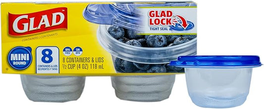 Glad GladWare Mini Round Food Storage Containers - Small Meal Container Holds up to 4 Ounces of Food - Lock Tight Seal, 8 Count