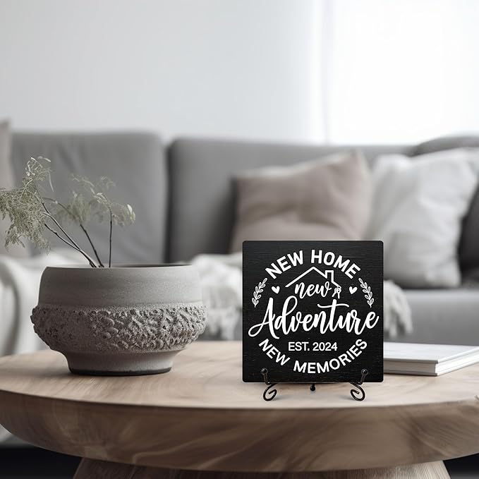 Housewarming Gifts, New Home New Adventure Memories Welcome Home Decorations, Best Gift Ideas for Family Couple, 5 x 5 Inches Living Room Bedroom Kitchen Bathroom Decor-070