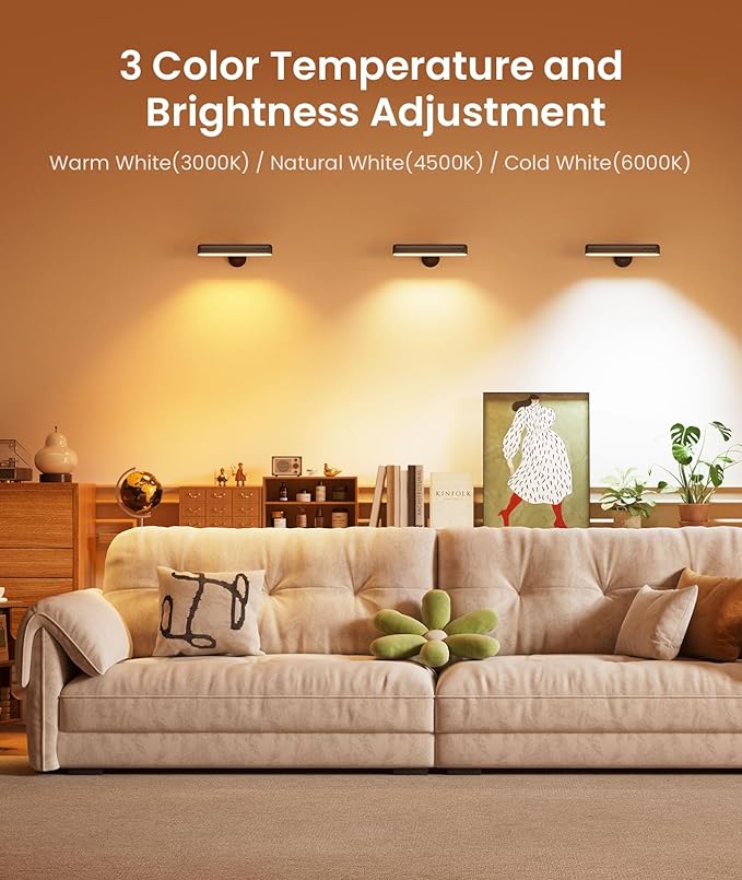 Wall Sconce with 7500mAh Rechargeable Battery LED Wall Light for Bedroom with Remote Control, 3 Colors Wireless Wall Lamp 360° Rotation Dimmable Brightness with 15 RGB Colors,Black,1 Pack