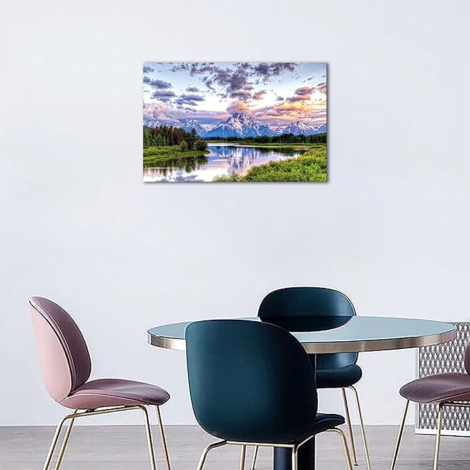 SKASNFAI Grand Teton Wall Art Decor National Park Poster Landscape Canvas Painting Artwork Framed Home Decor for Bedroom Kitchen Living Room (28x44 inch)