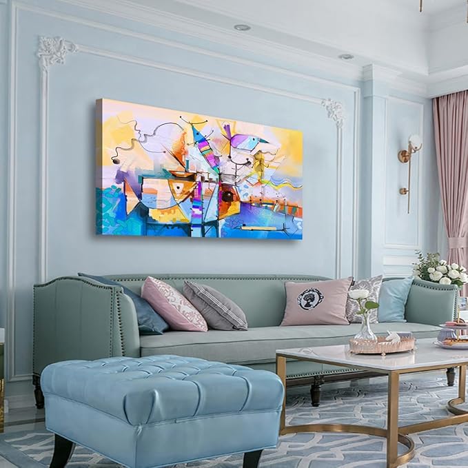 Colour Abstract Wall Art Bedroom Wall Decor Living Room,Line Abstract Canvas Wall Art Office Farmhouse Paintings Artwork Modern Sea Fish Imaginative Wall Art Prints Pictures 20 * 40inch