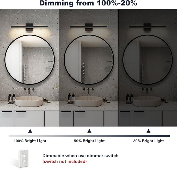 Joossnwell Vanity Light for Bathroom Lighting Fixtures Over Mirror 23.62 Inch Dimmable 5CCT Modern Vanity Lights Black Bathroom Light Bar Bath Wall Sconce ETL Certificated