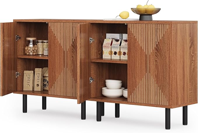 LITTLE TREE 59 Inches Long Sideboard Buffet Cabinet, Vintage Storage Cabinet with 4 Doors, Large Coffee Bar Cabinets for Kitchen, Cupboard Console Cabinets, Old Rose Color