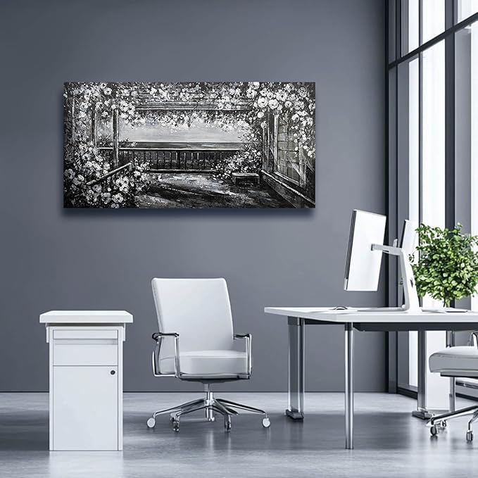 GAIDUOMAI Canvas Art Wall Decor Grey and White Wall Art Natural Scenery Print Photos White Flowers Artwork for Dining Room Bedroom Kitchen 24"x48"