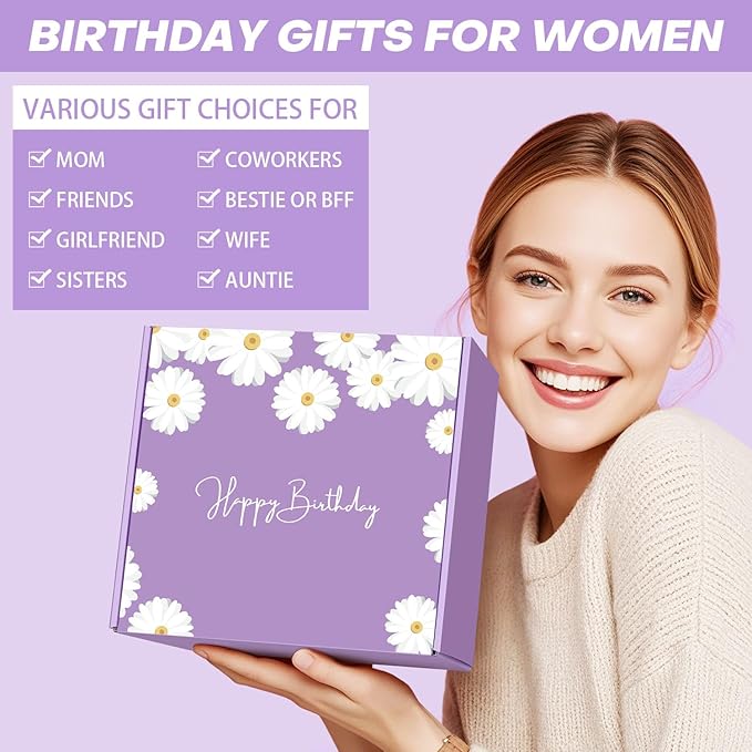 Birthday Gifts for Women Friendship, Happy Birthday Gift Basket for Mom Friend Sister Her Birthday Gift Unique, Luxury Self Care Gift Lavender Relaxing Spa Gifts Set with 3D Birthday Card for Women