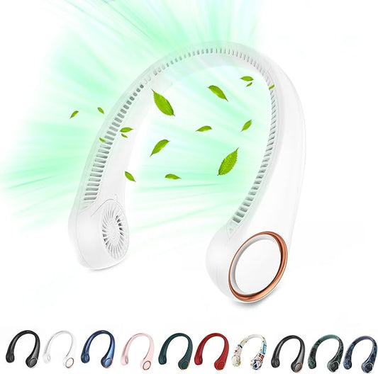 Portable Neck Fan, Hands Free Personal Fan, 360° Airflow,3-16 Running Hours, 72 Wind Outlets,4000mAh Battery USB Rechargeable, 3-Speeds,Birthday Gifts for Men Women (White)