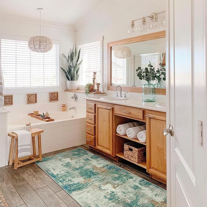 Lahome Modern Abstract Runner Rug with Rubber Backing - 2x6 Washable Rug Runners for Hallways Non Slip, 6 Ft Long Accent Carpet for Bathroom Kitchen Bedroom Entryway,Green/Grey