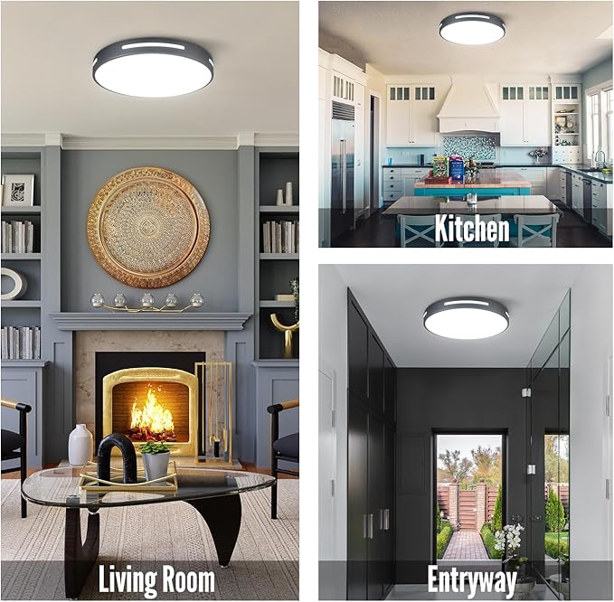 15 inch LED Flush Mount Ceiling Light Fixture Set of 2, 36W Dimmable Kitchen Lighting Fixtures Ceiling LED, Black Light Fixtures Ceiling Mount for Bedroom, Bathroom, Living Room