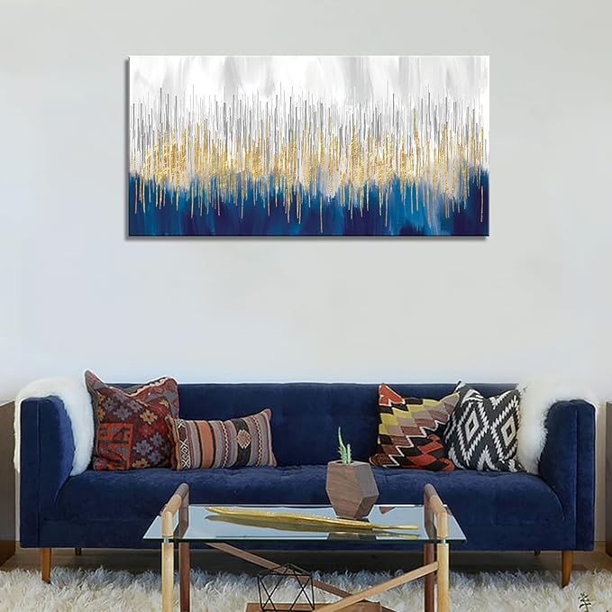 XXMWallArt FC3175 Abstract Wall Art Gold and Blue Canvas painting Artwork Painting Print for Living Room Bedroom Kitchen Home and Office Wall Decor