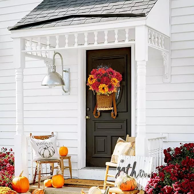 HUAESIN Artificial Fall Flowers 2 PCS Silk Sunflower with Peony Fall Cemetery Flowers Faux Flowrer Arrangements Home Indoor Outdoor Planter Decor Party Wedding Table Autumn Decoration