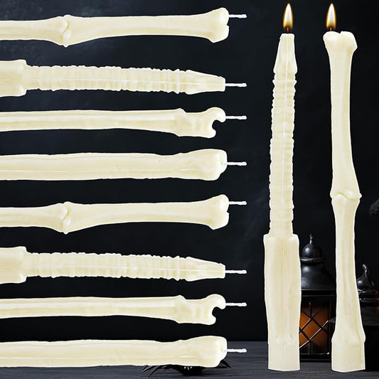 Nuanchu 12 Pack Halloween Bone Taper Candles 10 Inch Unscented Dripless Skeleton Candles for Halloween Party Decor, Table Centerpiece, Gothic Home Decoration, Spooky Gifts
