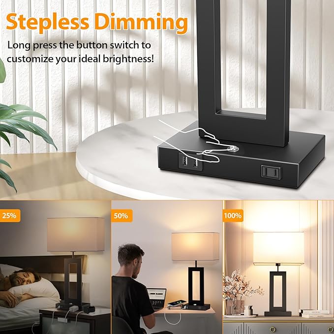 3 Color Temperatures Table Lamps for Bedrooms Set of 2, 22ββ Touch Control Bedside Nightstand Lamps with 2 USB Ports & AC Outlet, Stepless Dimmable Lamps with White Shade, Modern Decor for Living Room