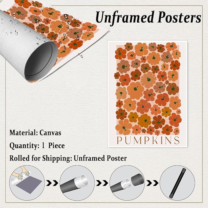 Modern Autumn Wall Art Pumpkin wall art Vintage Pumpkin poster Large Fall Canvas Print posters Autumn 70s colors fall wall art Modern Pumpkins decor 11x14 Unframed