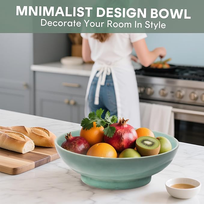 10" Decorative Bowl,Ceramic Fruit Bowl for Kitchen Counter,Coffee Table, Dining Room,Table Centerpiece Bowel,Entryway Key Holder & Jewelry Organizer (Jade green)