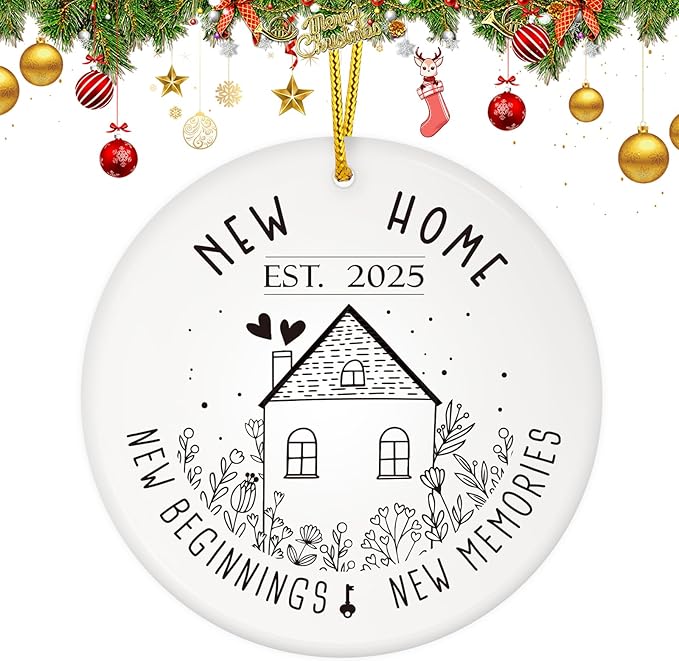 D4DREAM New Home Christmas Ornament 2025-3'' Ceramic New House Ornament New Beginning House Warming Gifts Presents with Gift Box for Women Couple First Home Together Newhouse Owners