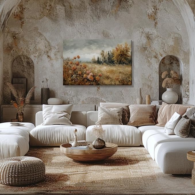 Fall Canvas Wall Art Wildflower Posters Autumn Landscape Pictures Print Art Vintage Rustic Farmhouse Wall Decor 24x36inch Unframed