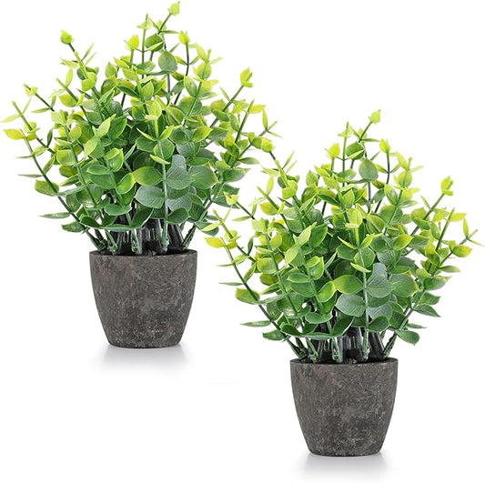 2 Pack Fake Plants Ceramic Mini Artificial Greenery Potted Plants for Home Decor Office Decor Room Decor Farmhouse Decor Indoor Table Bathroom Decor