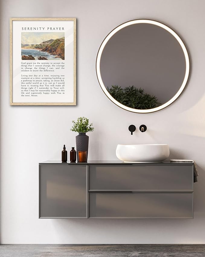 EcoHest OAK Wood Jesus Framed Wall Art, 12x16in Serenity Prayer Bible Verse Christian Wall Art, Modern Bedroom Religious Decor For Living Room Bathroom Christian Merch Gift 1Pack