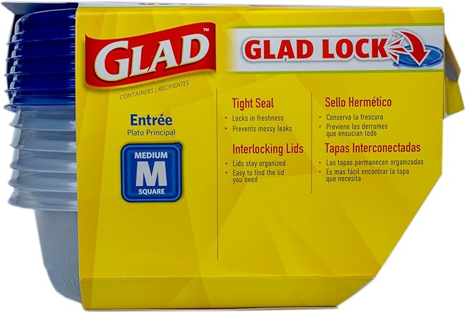 Glad GladWare Entrée Food Storage Containers, Medium Square - Meal Container Holds up to 25 Ounces of Food - Lock Tight Seal, 5 Count - 6 Pack