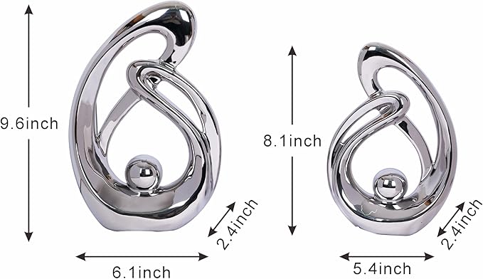 2 Pcs Silver Decor Sculpture Table Decorations Ceramic Decor Mid Century Modern Decor Statue and Figurine Centerpieces for Living Room Dining Room Kitchen Fireplace Shelf Office Coffee Table Decor