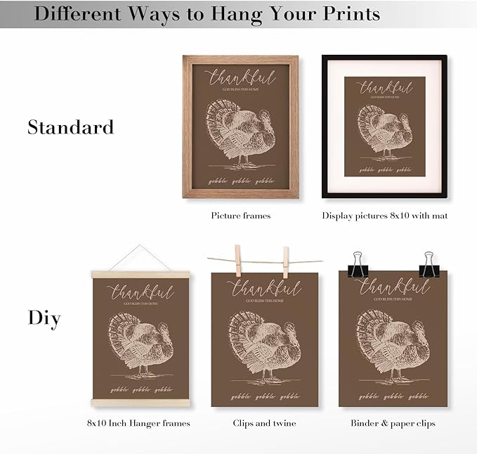 JXREQ Thankful Turkey Pumpkin Wall Decor Maple Leaves Posters, Let's Feast Thanksgiving Harvest Wall Decor, Fall Wall Art Prints for Kitchen Bedroom Living Room Office 4Pcs, 8x10 Inch Unframed