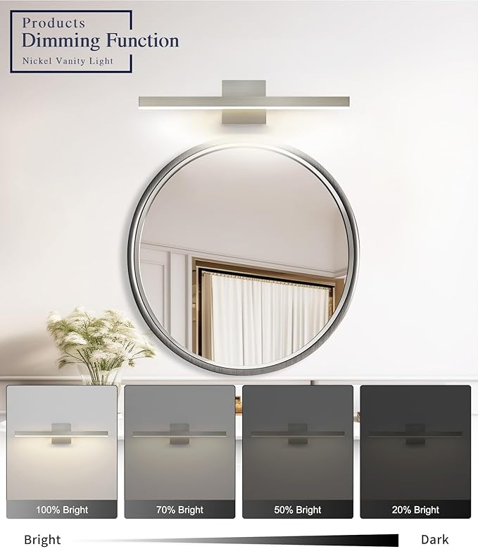 Joossnwell Bathroom Vanity Light Brushed Nickel Bathroom Light Fixtures Over Mirror 23.62 inch 5CCT Dimmable Modern LED Vanity Lighting Bar ETL Certificated