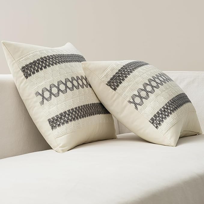 MIULEE Set of 2 Gray Boho Decorative Pillow Covers 18x18 Inch Farmhouse Rustic Couch Throw Pillows Modern Spring Cotton Cushion Covers Retro Cute Macrame Woven Home Decor for Bed Sofa Chair