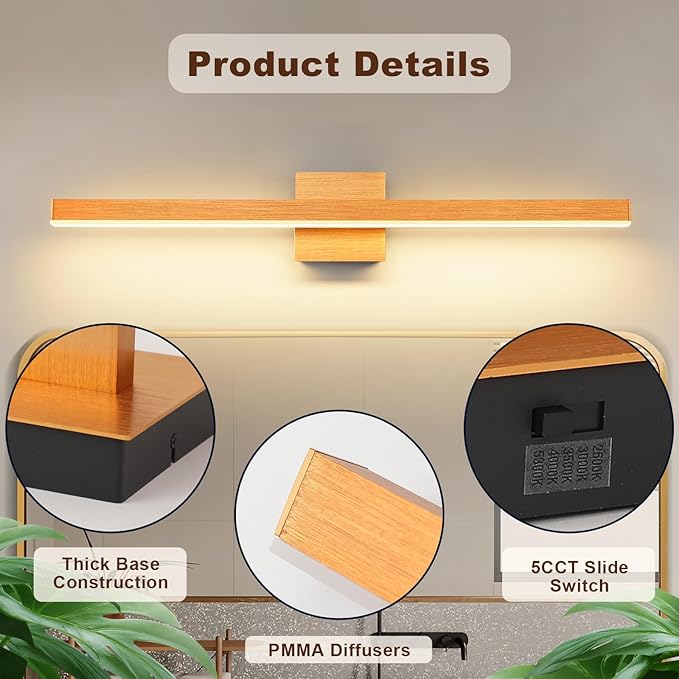 Joossnwell Bathroom Light Fixture Over Mirror Dimmable 5CCT Vanity Lights Bar 31.5 Inch Modern Bathroom Lighting Led Bath Vanity Light Gold and Black Mirror ETL Certificated