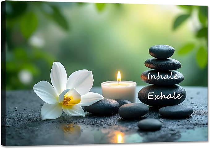YIOZHAOFH Louts Wall Art Yoga Room Painting Zen Office Decor Women Spa Picture Calming Relax Canvas Prints Inhale Exhale Artwork Framed for Living Room Ready to Hang (20L x 30W)