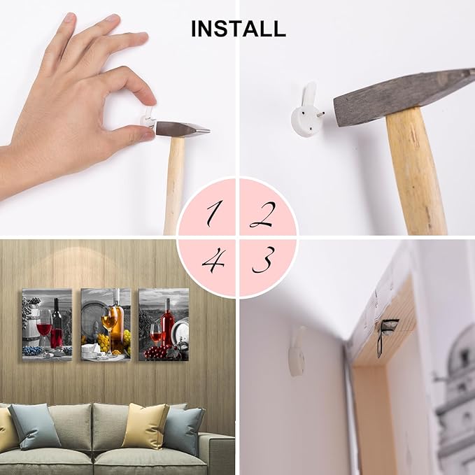 Wine Fruit Wall Art Kitchen Decor - Red Wine Cups and Grape Barrel Canvas Artwork Modern Pictures Paintings Ready to Hang