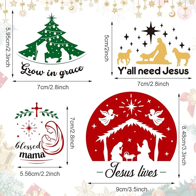 Epakh 45 Pcs Large Christmas Inspirational Vinyl Stickers for Crafts Scrapbooking Christmas Ball Bottle Decals Positive Word Window Stickers Motivational Quote Wall Decal, 45 Color Words(Jesus Style)
