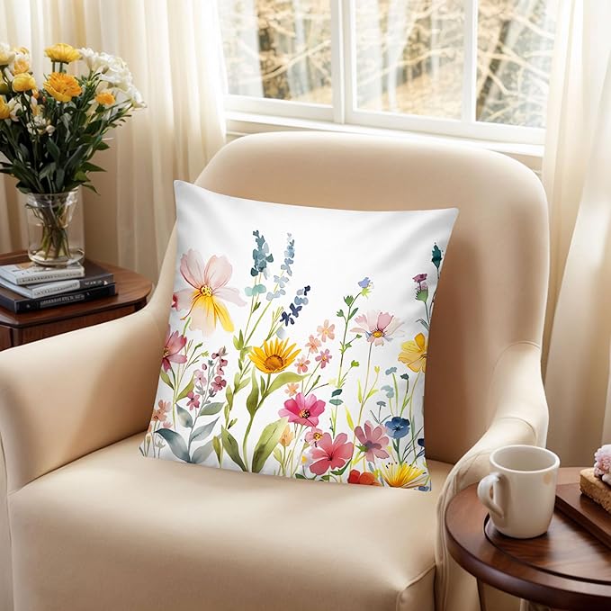COMMINY 6 Pack Spring Floral Pillow Cover 18x18 Blossm Flower Throw Pillow Covers Vibrant Color in 6 Unique Patterned Cushion Covers for Couch Sofa Living Room Home 6 P