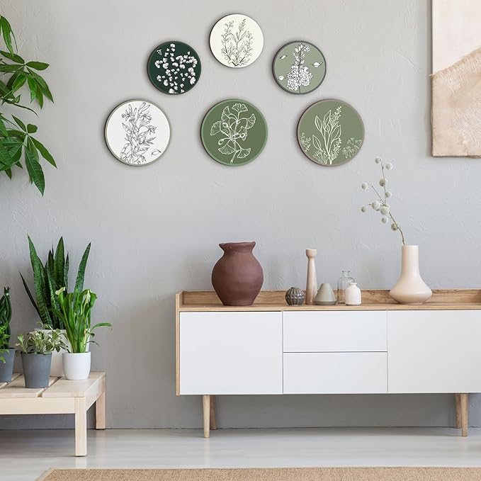 Barydat 6 Pieces Boho Plant Wall Art Decor Wooden Boho Farmhouse Rustic Bohemian Wall Hanging for Bedroom Living Room Office(Greenery,8 Inch, 10 Inch)