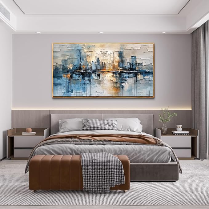 ZUITINGHUA Wood Framed Canvas Wall Art For Living Room Large Wall Decor For Office Bedroom Decorations Blue Abstract Picture Modern Wall Painting Artwork Aesthetic Home Decor Ready to Hang 30x60 In