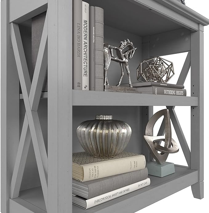 Bush Furniture Key West Small 2 Shelf Bookcase in Cape Cod Gray, Compact Home Organizer, Vertical Storage Solution, Bookshelf for Office or Living Room
