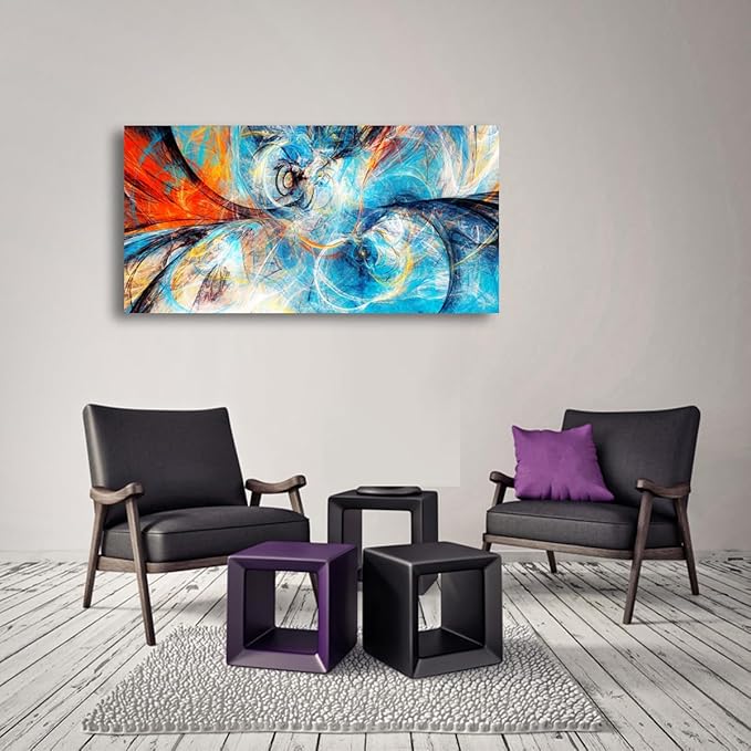 Blue Abstract Smart Line Pictures Canvas Wall Art for Living room Bedroom Wall Decor, Smart Line Wall Art Print Paitnings for home Decor,Morden Artwork Line Drawing Full of Imagination Canvas Art Waterproof Stretched Ready to Hang-28x57inches