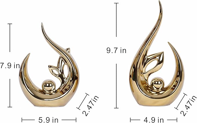 2 PCS Gold Decor Accents Mid Century Modern Decor Golden Living Room Decor Ceramic Sculpture Centerpiece Table Decorations Centerpieces for Tables Kitchen Shelf Bookshelf Office Dining Table Decor