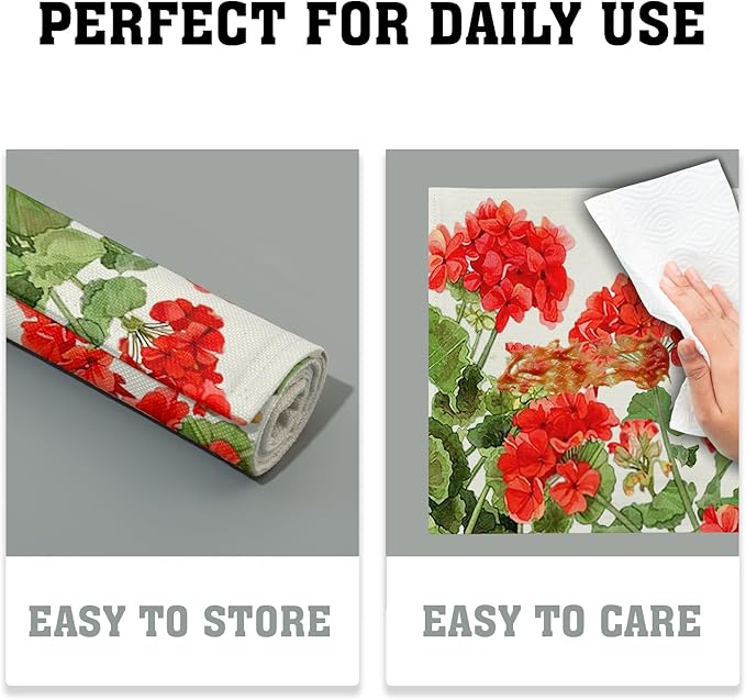 Geranium Placemats 12×18 Inches Set of 4 Spring Summer Floral Seasonal Indoor Kitchen Dining Table Place Mats for Home Party Decoration