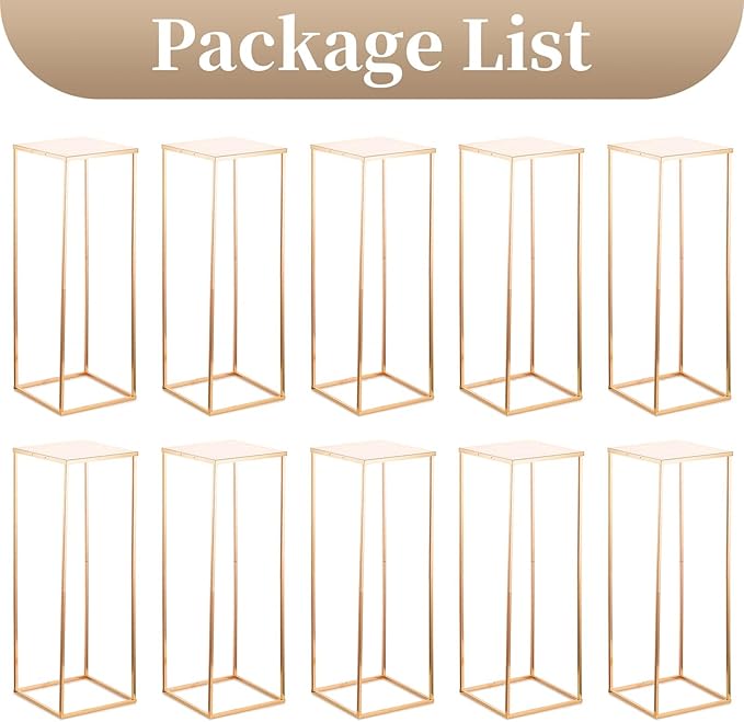 Sziqiqi Floor Vase Table Centerpieces for Reception - 10 Pcs Metal Column Geometric Flower Stand with Plates 31.5in Gold Tall Flower Display Rack Decorations for T-Stage Wedding Party Event