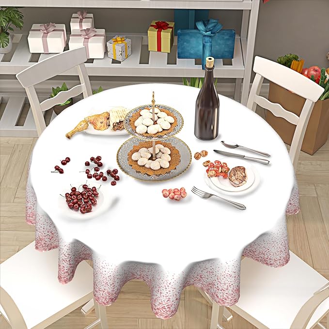 Rose Gold Tablecloth Round 60 Inch Vinyl Spring White Table Cloth Waterproof Fabric Tablecloths Decorative for Holiday Home Party Wedding Picnic