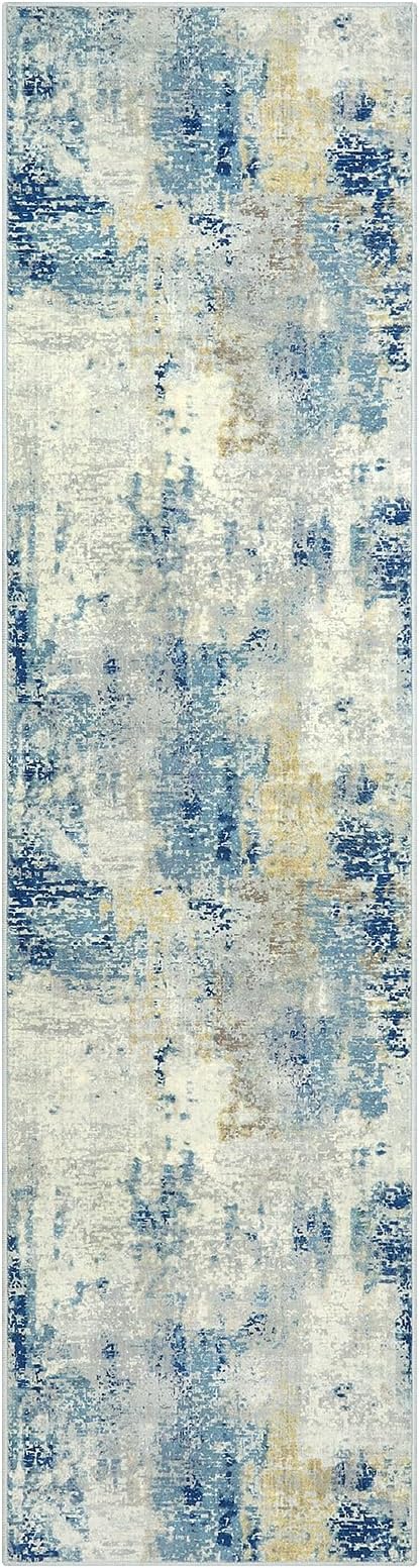Lahome Modern Abstract Bathroom Runner Rug 2x8, Washable Entryway Rug Runners for Hallways Non Slip, Soft Non Skid Kitchen Carpet Runner for Living Laundry Bedroom RV, Blue