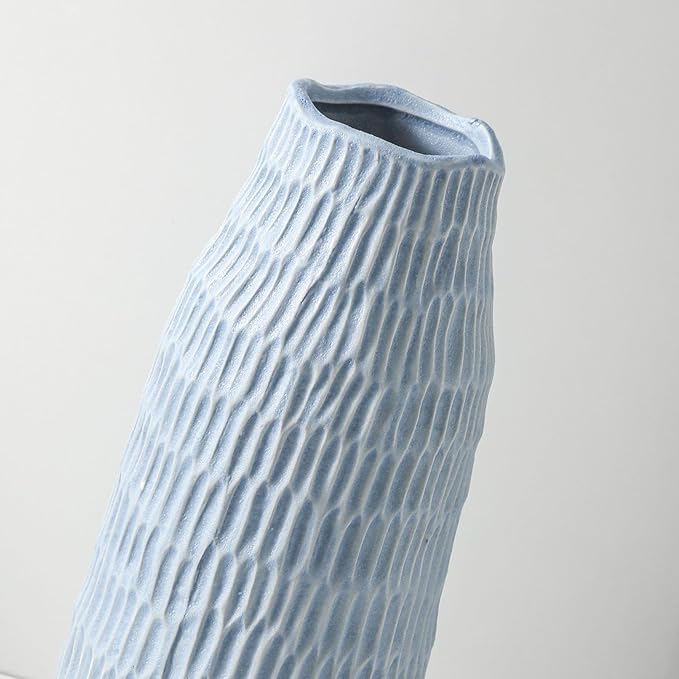 12.6 Inch Mat Blue Modern Handmade Ceramic Vase, Rustic Farmhouse Decorative Flower Vases for Home Decor,Pampas Grass Bouquet, Living Room,Kitchen,Office,Bedroom,Centerpiece Table Decorations