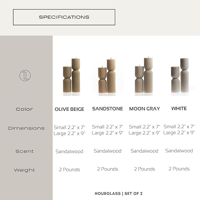 LAWA Hourglass Pillar Candle - Large Beautiful Handmade Pillar Scented Soy Wax Candle Elegant Bubble Aesthetic Candle Housewarming Gift Home Room Shelf Decor Idea Sandstone (Set of 2)