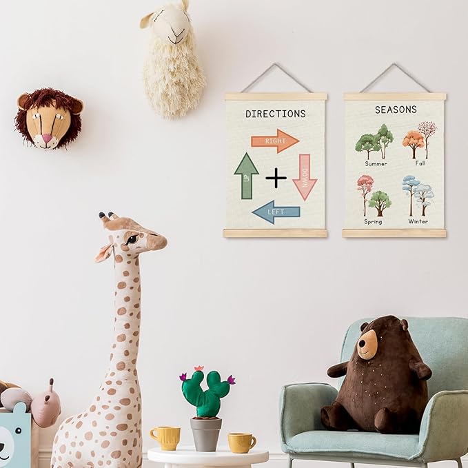 Supwhd Classroom Wall Decor, Four Seasons Tree Directions Wall Art Poster, Spring Summer Fall Winter Directions Educational Poster for Nursery Kids Room Playroom Classroom Decor, 12x16 Set of 2
