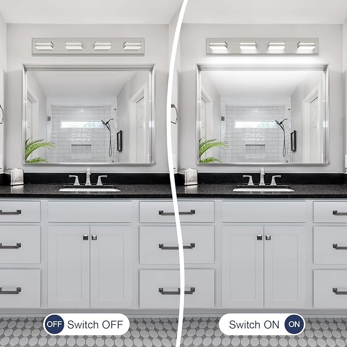 SineRise LED Modern Bathroom Vanity Light Fixtures (4-Light, 30-Inch, Dimmable), Brushed Nickel Modern Acrylic Bathroom Wall Lighting Fixtures Over Mirror (Cool White 6000K)