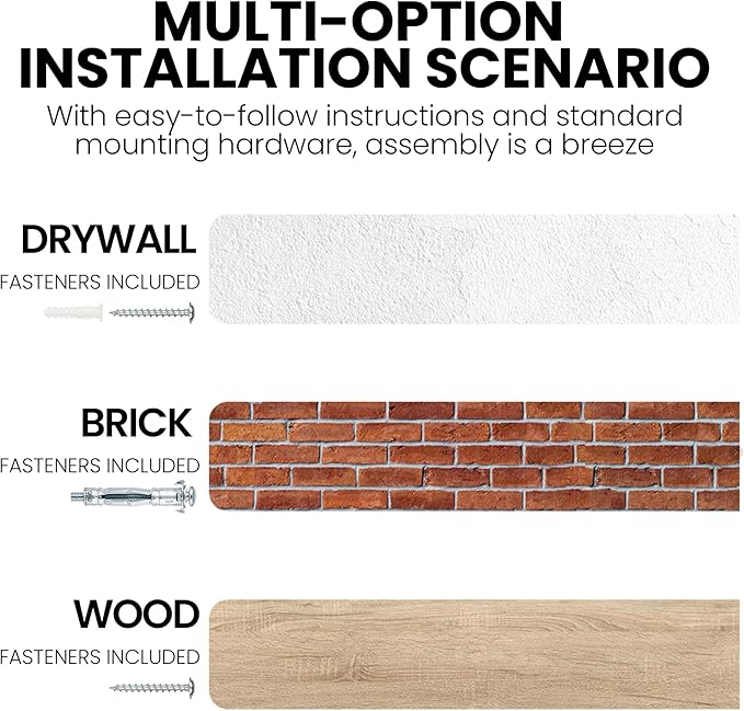 55 Inch Floating Shelves, Rustic Elm Wood Shelves for Wall, Heavy-Duty Long Floating Shelf with Invisible Bracket, Wall Mounted Storage Shelves for Books, Kitchen, Walnut Finish