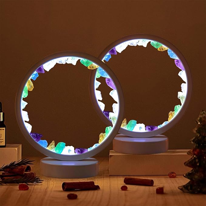 Runyansghi Chroma Gravel Night Lamp 8.6" Natural Healing Crystal Bedside Lamp USB Port 3 Colours Dimming Mode Bedroom Lamp Suitable Night Light for Living Room Bedroom Office Home Decor Ideal Gift