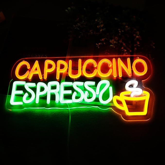 Balanar Cappuccino Espresso Neon Signs Beer Bar Sign Led Lights for Coffee Bar Wall Decor Bistro Cafe Shop Man Cave Party Christmas Gift 16.1 * 7.7inch
