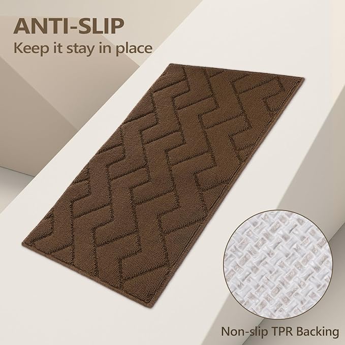 hicorfe Kitchen Rugs and Mats Sets,2 Pieces Super Absorbent Polypropylene Non-Slip Rug,Soft Comfort Floor Mat,Washable for Kitchen,Hallway,Office,Sink,Laundry(20" x 31.5" Plus 20" x 48",Dark Brown)